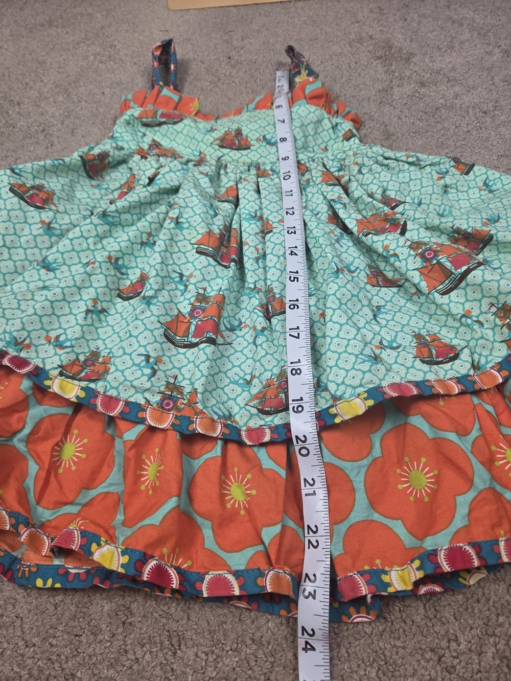 Jelly The Pug Girls Blue and Orange Floral Boat Dress - Picture 4 of 9